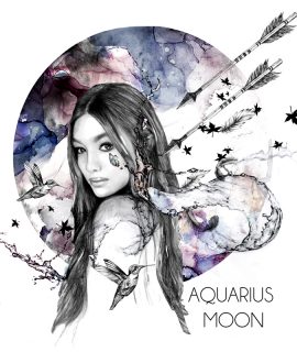 Aquarius, star sign, moon illustration